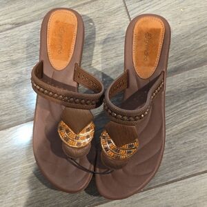 Brown Bead-Embellished Sandals by Grendha